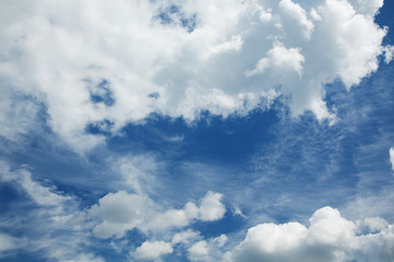 cumulus and cirrus clouds against a blue sky