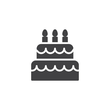 Party cake with candles vector icon. filled flat sign for mobile concept and web design. Wedding cake simple solid icon. Symbol, logo illustration. Pixel perfect vector graphics