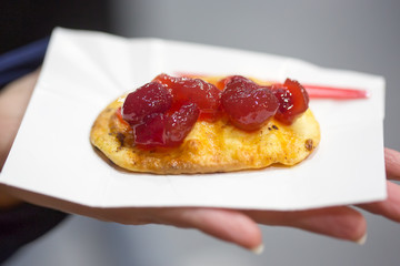 Fried cheese oscypek with bacon. 