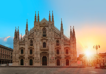 Fototapeta na wymiar Milan Cathedral - (Duomo di Milano (Milan Cathedral) and Piazza del Duomo 
