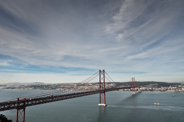 The famous 25th April Bridge in Lisbon, Portugal