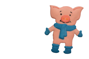 pink pig in glaze gingerbread,Christmas gingerbread cheerful pig on a white background