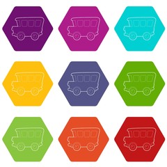School bus icons 9 set coloful isolated on white for web