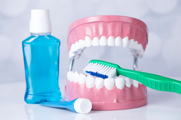 Fototapeta na wymiar Dentist, Dental tools on a white background, Teeth and jaw.