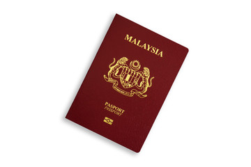 Malaysian red passport isolated on white background