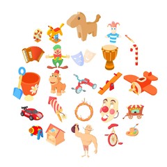 Wooden toy icons set. Cartoon set of 25 wooden toy vector icons for web isolated on white background