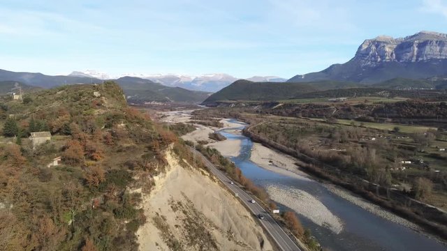Drone in Ainsa. Village of Aragon, Spain. 4k Video