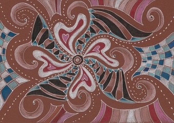 Psychedelischer Hintergund mit Herzen, geschwungen, Illustration von Kathrin Schwertner 