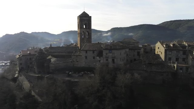Drone in Ainsa. Village of Aragon, Spain. 4k Video