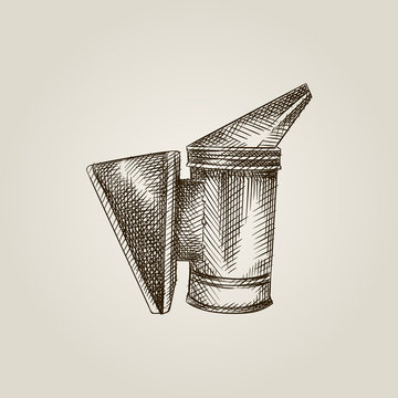 recommend clip art: Hand Drawn bee smoker Sketch Symbol isolated on old paper background. Vector bee smoker In Trendy Style. Beekeeping hand drawing sketches elements