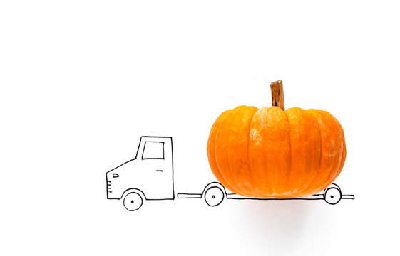 Drawing of truck transporting pumpkin