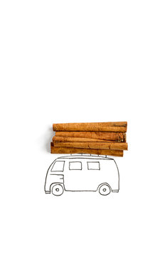 Drawing of van transporting cinnamon sticks