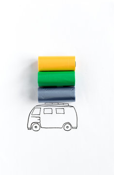 Drawing of van transporting Colored plastic rolls