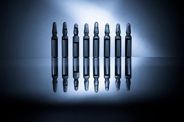 Group object of liquid medicinal agent in limpid glassware in medical laboratory.