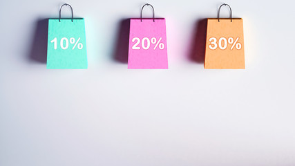 Colorful shopping bags with discount percent