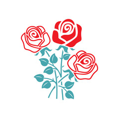 Vector picture three flowers of a rose. Set of vector icons. Delicate beautiful flower with thorns. Flat design.