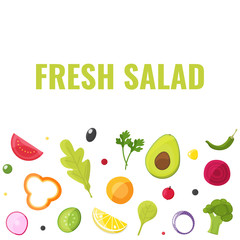 Fresh salad, healthy eating, vegetarian market concept. Vector illustration for cafe, bar, restaurant