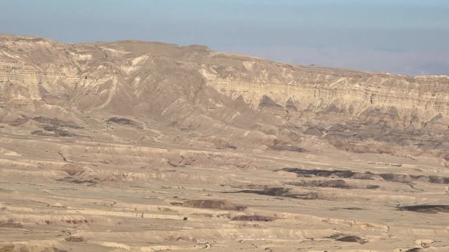 Small(little) makhtesh (crater) or Makhtesh Katan panorama landscape. It is geological erosional landform of Israel's Negev desert. It measures 5 x 7 km. Israel