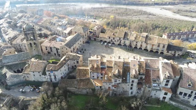 Drone in Ainsa. Village of Aragon, Spain. 4k Video
