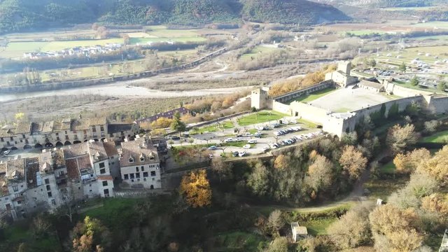 Drone in Ainsa. Village of Aragon, Spain. 4k Video