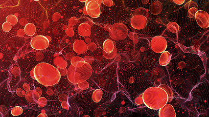 Red blood cells travel in an artery. Human body biotechnology science and health care concept. - obrazy, fototapety, plakaty