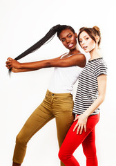 diverse multi nation girls group, teenage friends company cheerf