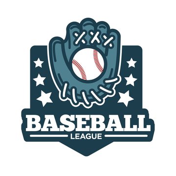 Baseball league logo glove made of leather and ball