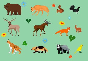 Nothern forest animals set, vector illustration