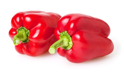 Fresh red bell peppers isolated on white background