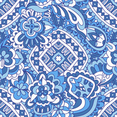 Seamless ceramic tile design motif pattern background. Flower zen doodle design surface.