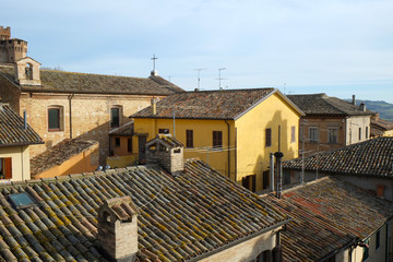 View of Gradara city from medieval fortress walls, Italy