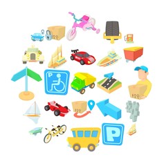 Fast driving icons set. Isometric set of 25 fast driving vector icons for web isolated on white background