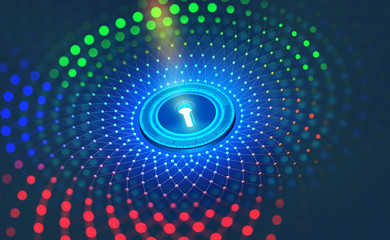 Digital data protection. Internet security in the global network. Concept cyberspace of the future. 3D illustration on an abstract, technological background.