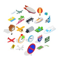 Fototapeta na wymiar Air transport icons set. Isometric set of 25 air transport vector icons for web isolated on white background