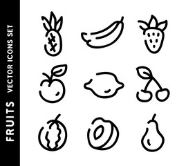 Fruits hand drawn icons set. Outline signs