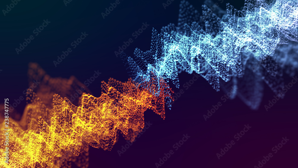 Wall mural abstract background of line wave pulse with neon light effect