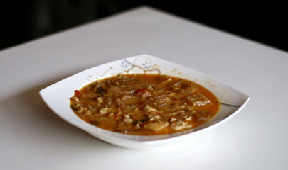 Sambal Tumpang. Tempe in spicy coconut sauce. Kind of sauce which made from old tempe. Indonesian dish.