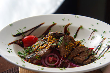 Thai beef salad. close-up
