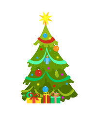 Decorated Christmas Tree Vector Icon Isolated