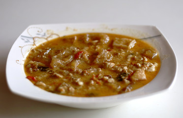 Sambal Tumpang. Tempe in spicy coconut sauce. Kind of sauce which made from old tempe. Indonesian dish.