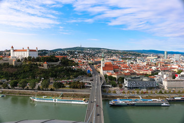 View on the city of Bratislava from the UFO restaurant
