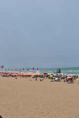The incredible seascaping view of beach with blue sea in morocco in summer