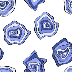 Wavy Deformed Spots. Blue Abstract Background. Seamless Pattern with Distorted Circles. Vector Psychedelic Illustration with Colorful Rounds. Wave Seamless Pattern for Fabric, Textile, Cloth Design.