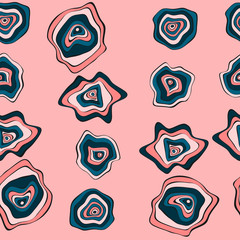 Abstract Hand Drawn Seamless Pattern with Wavy Colorful Circles in Ethnic Style. Vector Psychedelic Background with Deformed Rounds or Spots. Wavy Seamless Pattern for Fabric, Textile, Cloth Design.