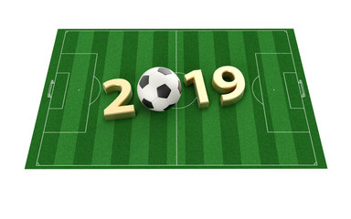 Soccer 2019. A soccer ball representing the 0 in 2019 - 3D Rendering 