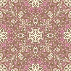 Cute pink mandala floral Seamless abstract tiled pattern