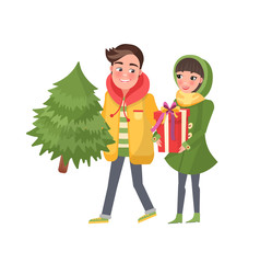 Man and Woman Spruce Isolated Vector, Merry Couple