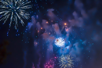 blue bright blurred fireworks effect abstract colorful background holiday&nbsp;