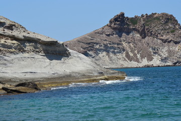 The incredible seascaping view of beach with blue sea in morocco in summer