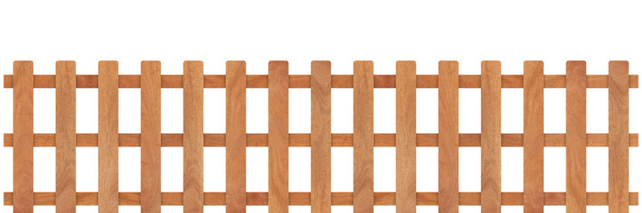 Brown wooden fence isolated on white background with parallel plank old. Object with clipping path